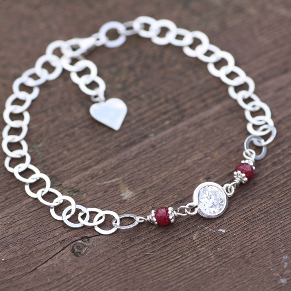 Handmade Natural Ruby Bracelet in Sterling Silver , July Birthstone 7.8" - Picture 2 of 5